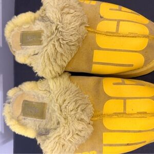 UGG Lemon Yellow Shearling Logo Slip-Ons size 8